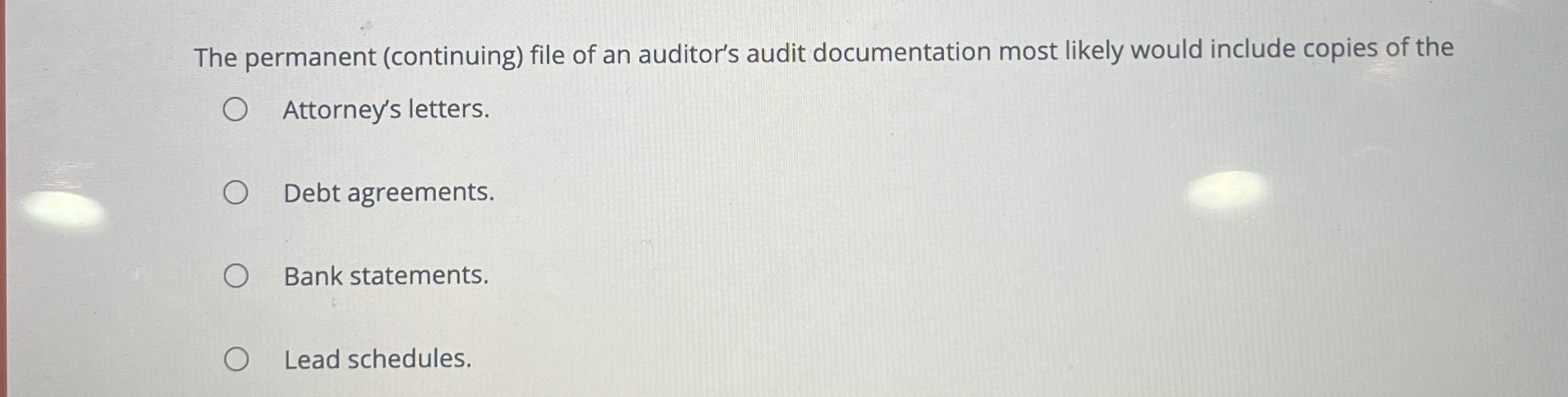 Solved The permanent (continuing) ﻿file of an auditor's | Chegg.com
