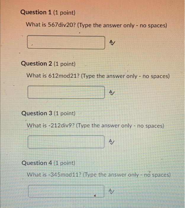 Solved What is 567 div20? (Type the answer only - no spaces) | Chegg.com