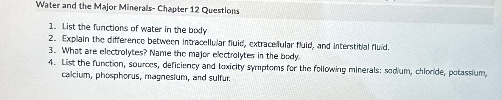 Solved Water and the Major Minerals- ﻿Chapter 12 | Chegg.com