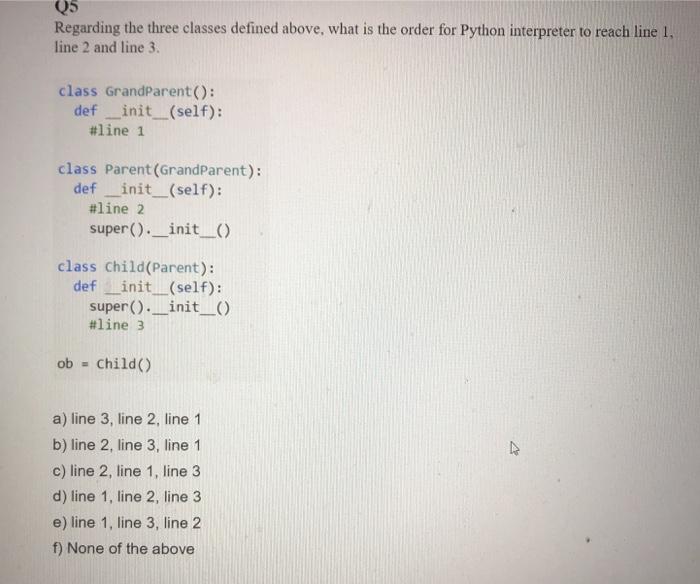 Solved Q5 Regarding the three classes defined above, what is | Chegg.com