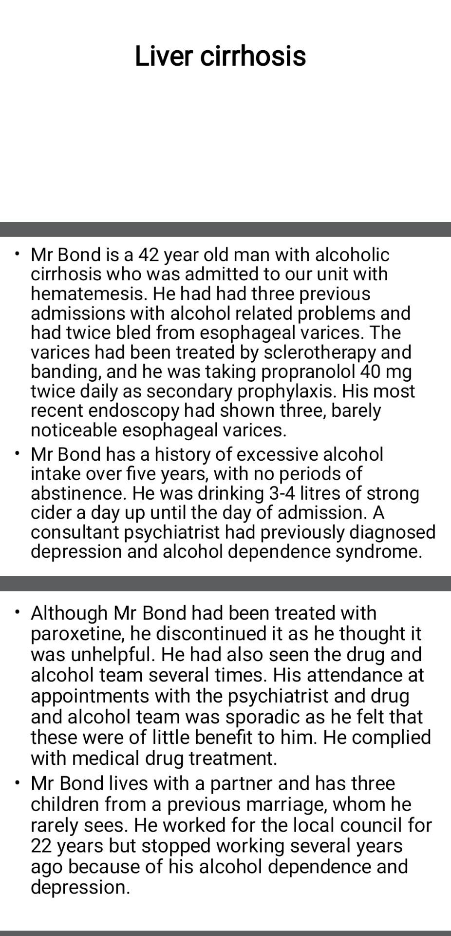 Solved Liver cirrhosis - Mr Bond is a 42 year old man with | Chegg.com