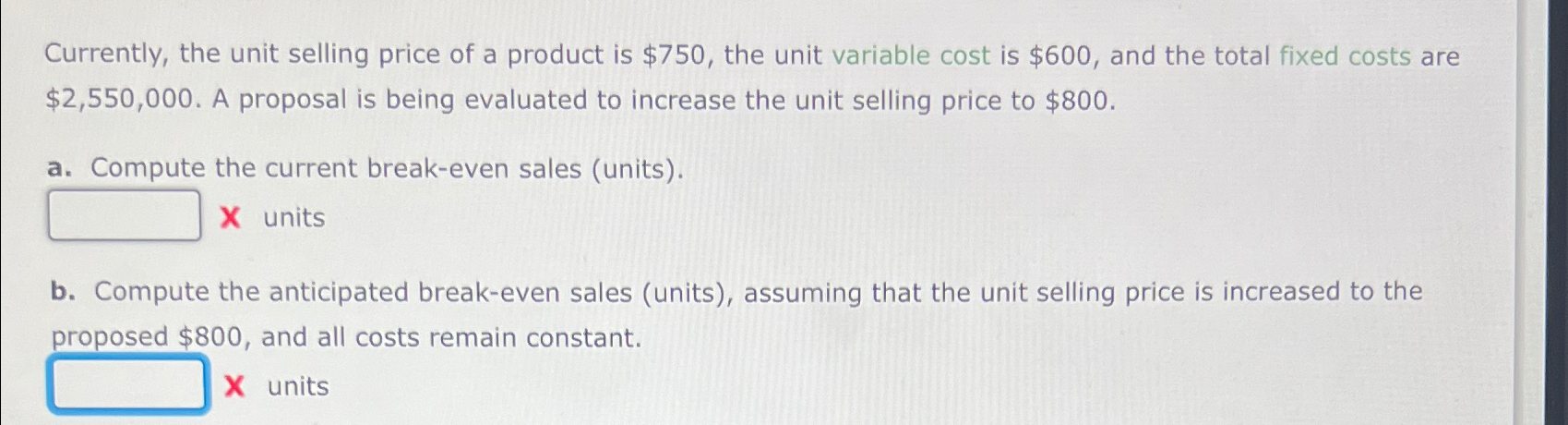 Solved Currently, the unit selling price of a product is | Chegg.com
