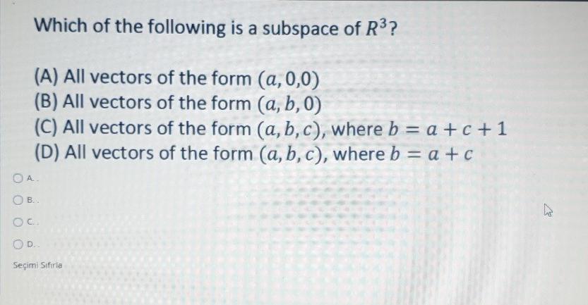 Solved Which Of The Following Is A Subspace Of R3? (A) All | Chegg.com