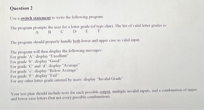Solved Use a switch statement to write the following | Chegg.com
