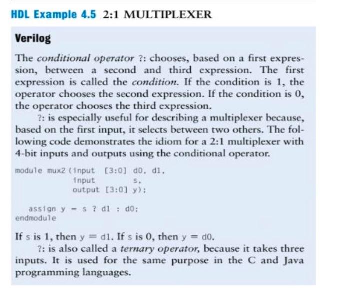 Solved Verilog The conditional operator ?: chooses, based on | Chegg.com