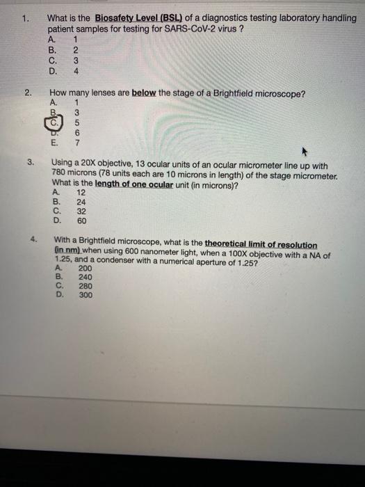 Solved 1. What is the Biosafety Level (BSL) of a diagnostics | Chegg.com