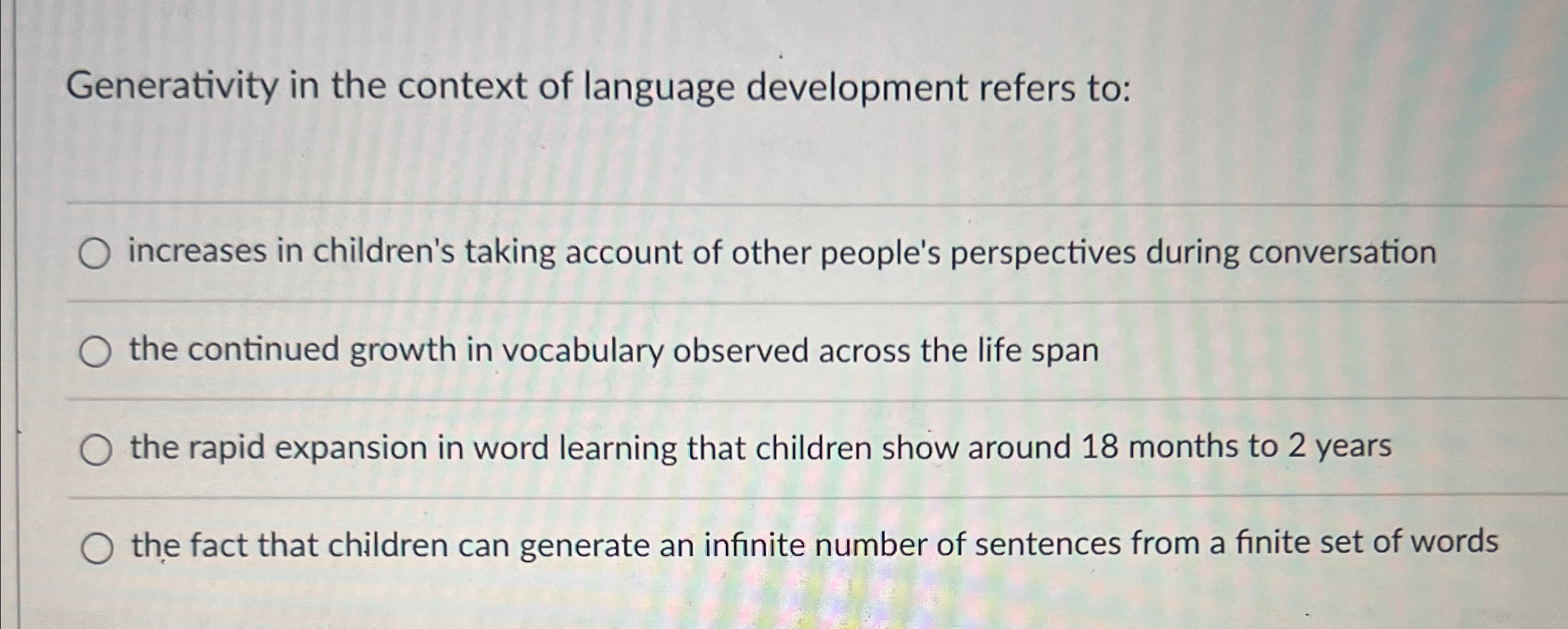 Solved Generativity In The Context Of Language Development | Chegg.com