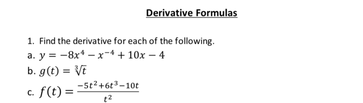 Solved Derivative FormulasFind the derivative for each of | Chegg.com