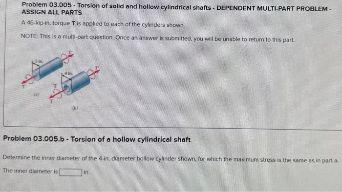 Solved Problem 03.005 - Torsion of solid and hollow | Chegg.com
