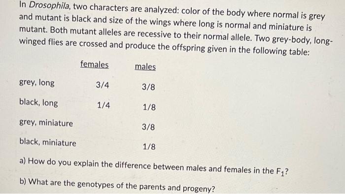 Solved In Drosophila, Two Characters Are Analyzed: Color Of | Chegg.com