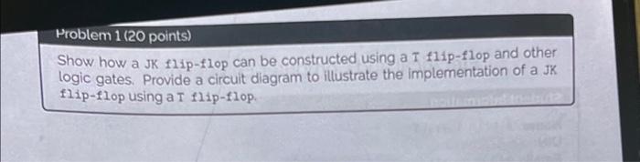 Solved Problem 1 (20 points) Show how a JK flip-flop can be | Chegg.com