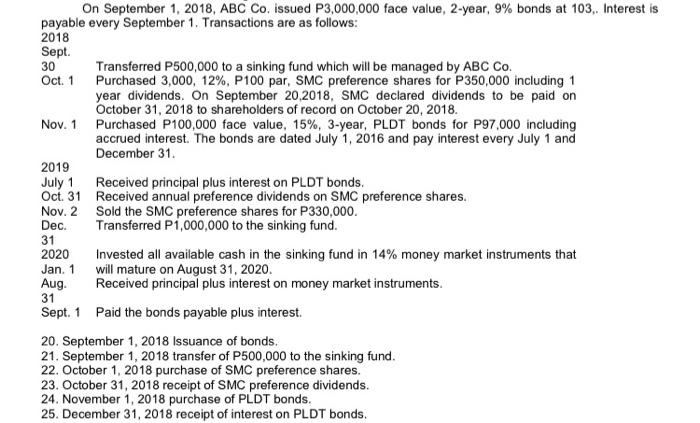 Solved On September 1 18 Abc Co Issued P3 000 000 Face Chegg Com