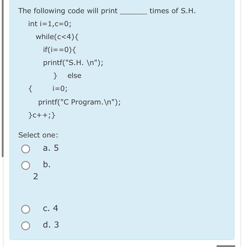 Solved The following code will print ﻿times of S.H.Select | Chegg.com