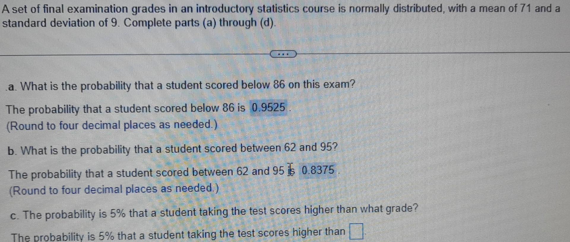 Solved A set of final examination grades in an introductory | Chegg.com