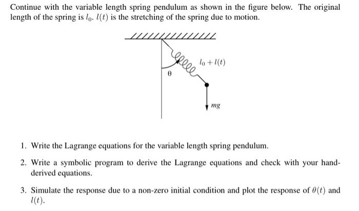 Continue with the variable length spring pendulum as | Chegg.com