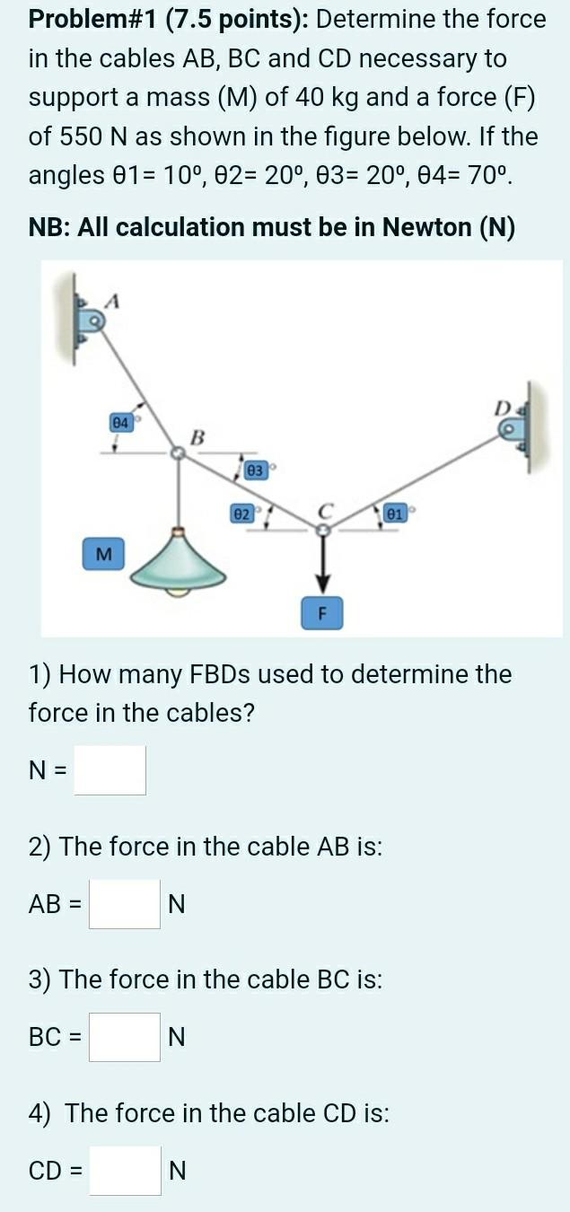 Solved Problem#1 (7.5 points): Determine the force in the | Chegg.com