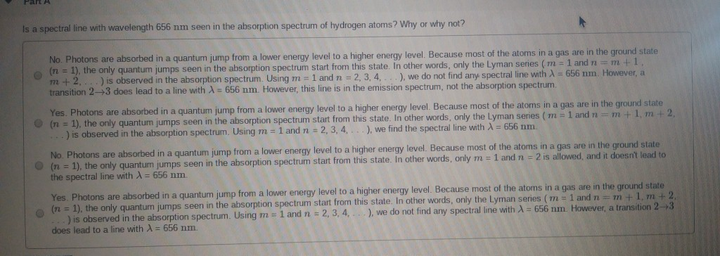 Solved Is a spectral line with wavelength 656 nm seen in the | Chegg.com