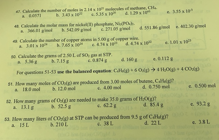 Solved 47 Calculate The Number Of Moles In 2 14 X 1021 M Chegg Com