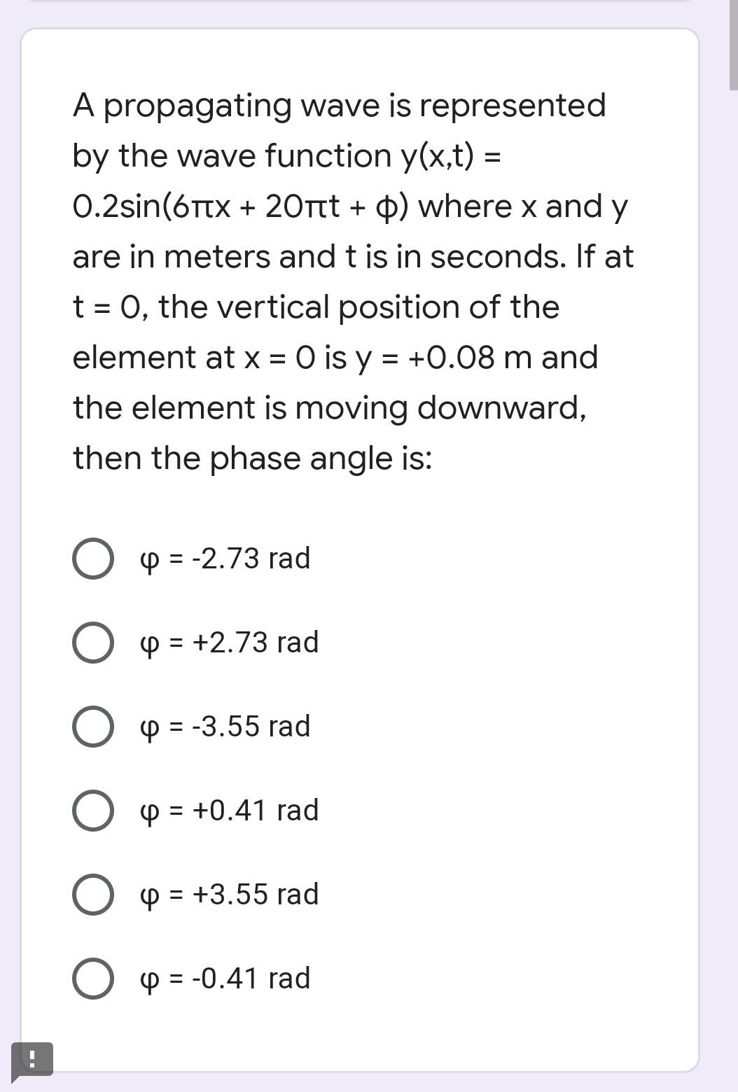 Solved A propagating wave is represented by the wave | Chegg.com