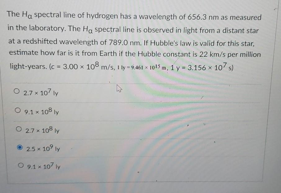 Solved The Ha spectral line of hydrogen has a wavelength of | Chegg.com