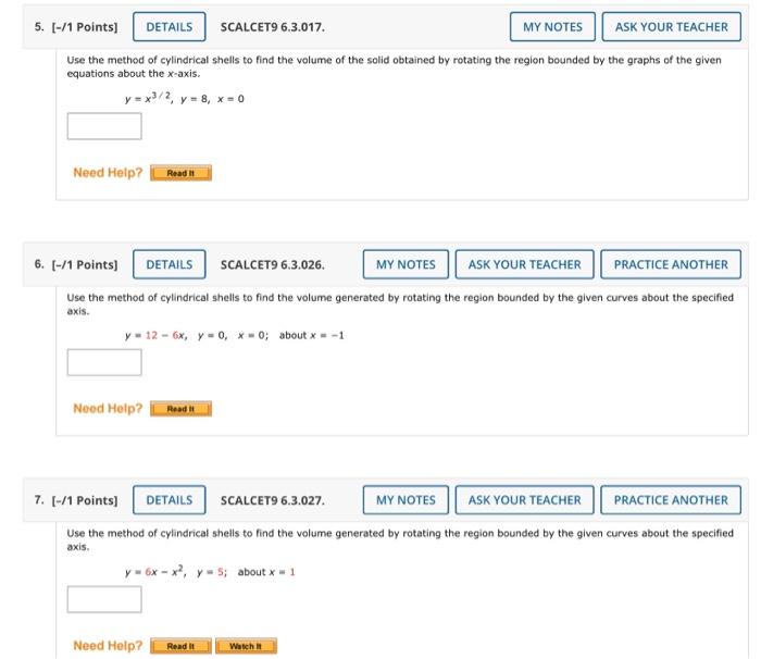 Solved 5. [-/1 Points] DETAILS SCALCET9 6.3.017. MY NOTES | Chegg.com