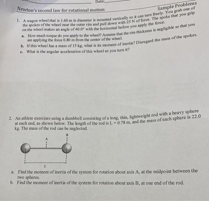 Solved Newton's Second Law For Rotational Motion Sample | Chegg.com