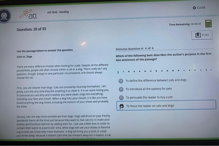 Solved: CLOSE ATI TEAS - Reading 10 Ati . & Time Remaining... | Chegg.com