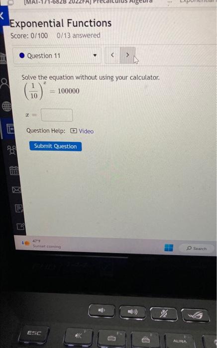 Solved Solve the equation without using your calculator. | Chegg.com
