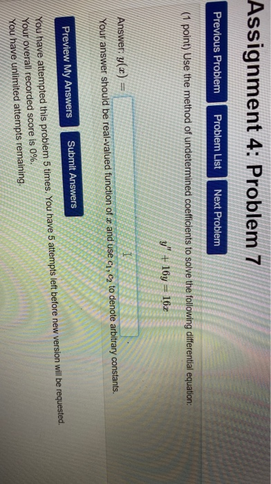 Solved Assignment 4: Problem 7 Previous Problem Problem List | Chegg.com