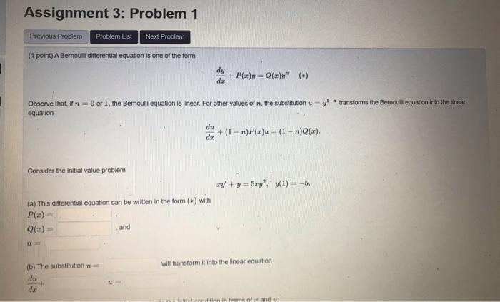 Solved Assignment 3: Problem 1 Previous Problem Problem List | Chegg.com