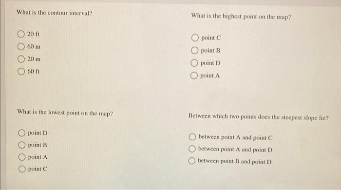Solved Use the topographic map to answer the questions. 20 m | Chegg.com