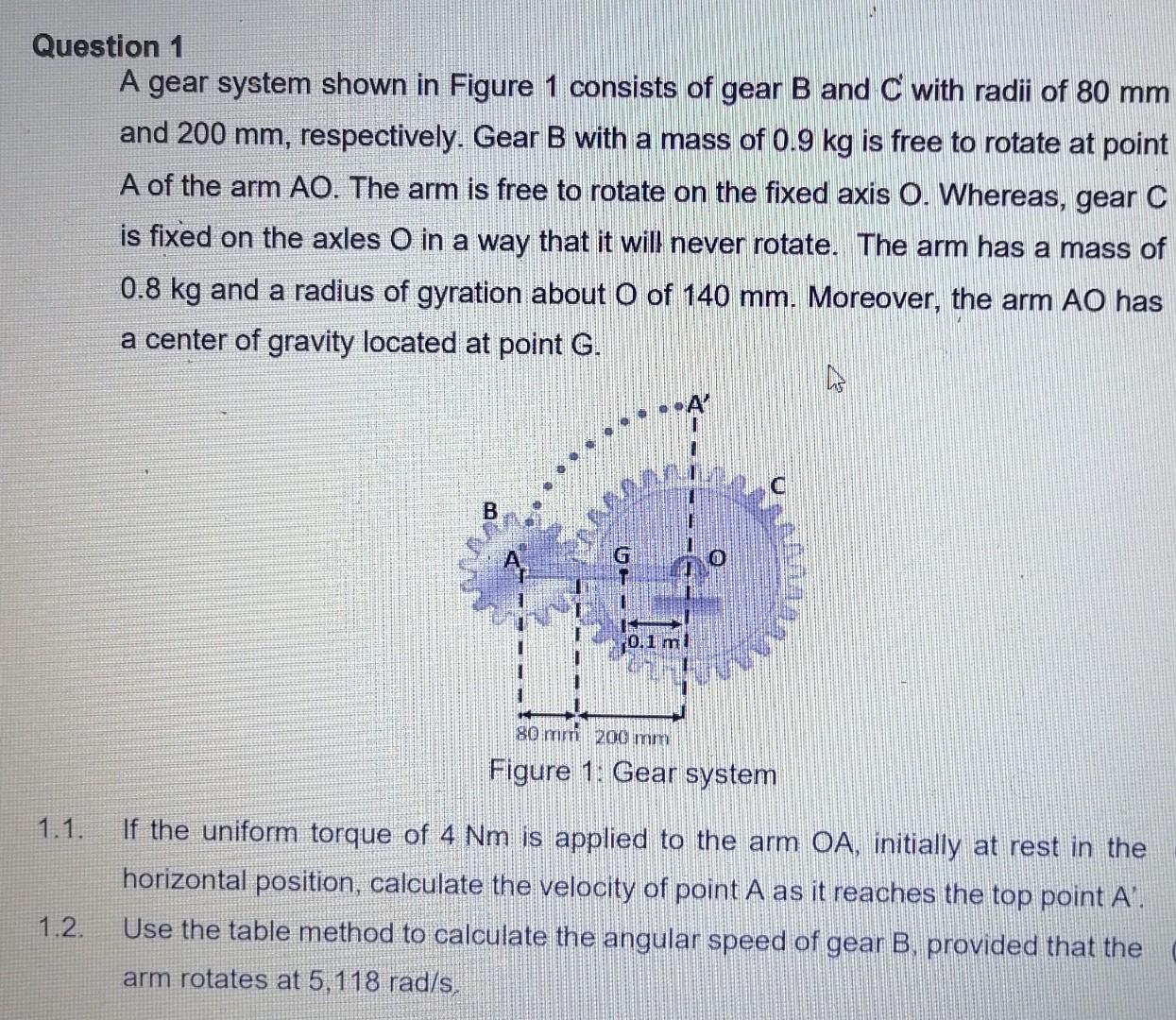 Solved Question 1 A gear system shown in Figure 1 consists | Chegg.com