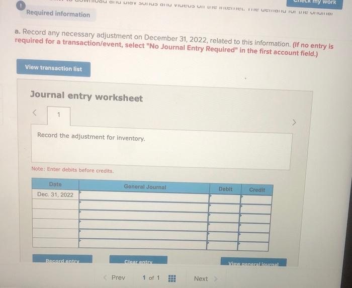 Solved Check my work Required information {The following | Chegg.com