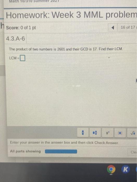Solved Math 10731 Homework: Week 3 MML problem ch Score: 0 | Chegg.com
