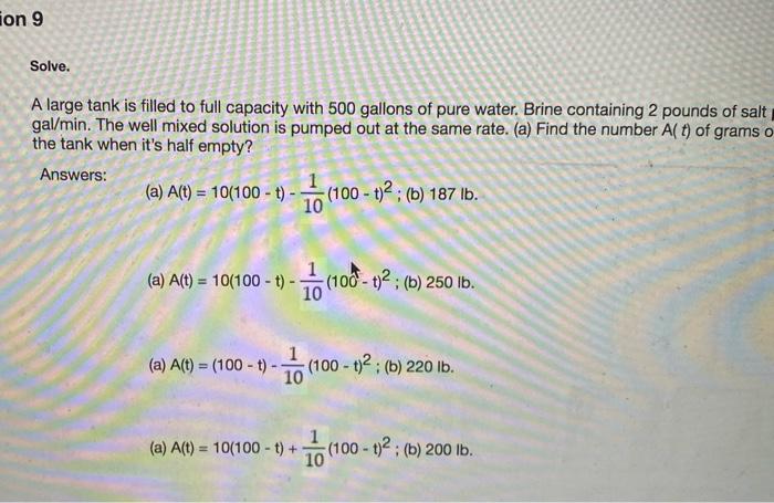 Solved ion 9 Solve. A large tank is filled to full capacity | Chegg.com