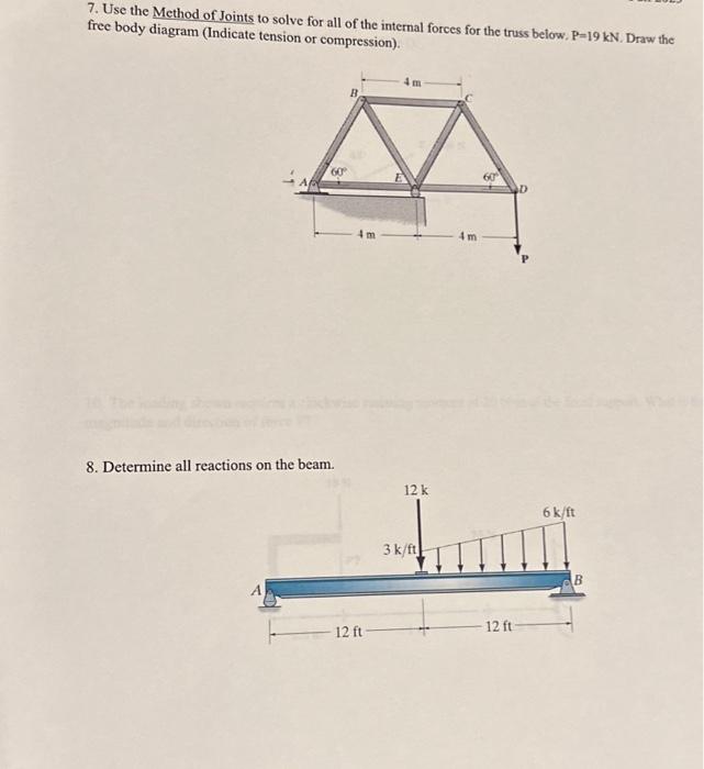 Solved 7. Use the Method of Joints to solve for all of the | Chegg.com