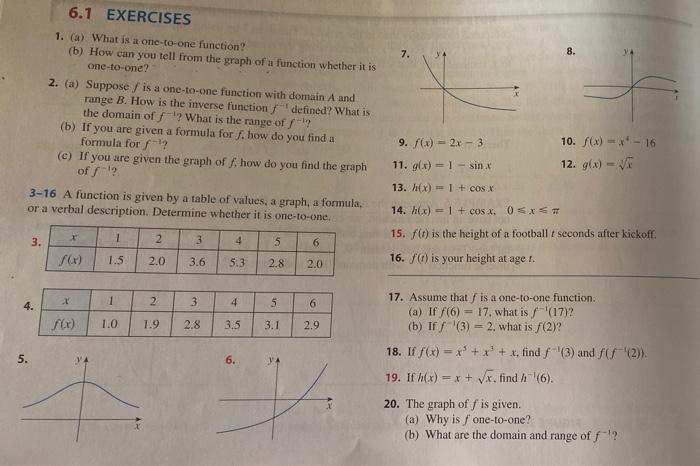 Solved 7. 8. 6.1 EXERCISES 1. (a) What is a one-to-one | Chegg.com