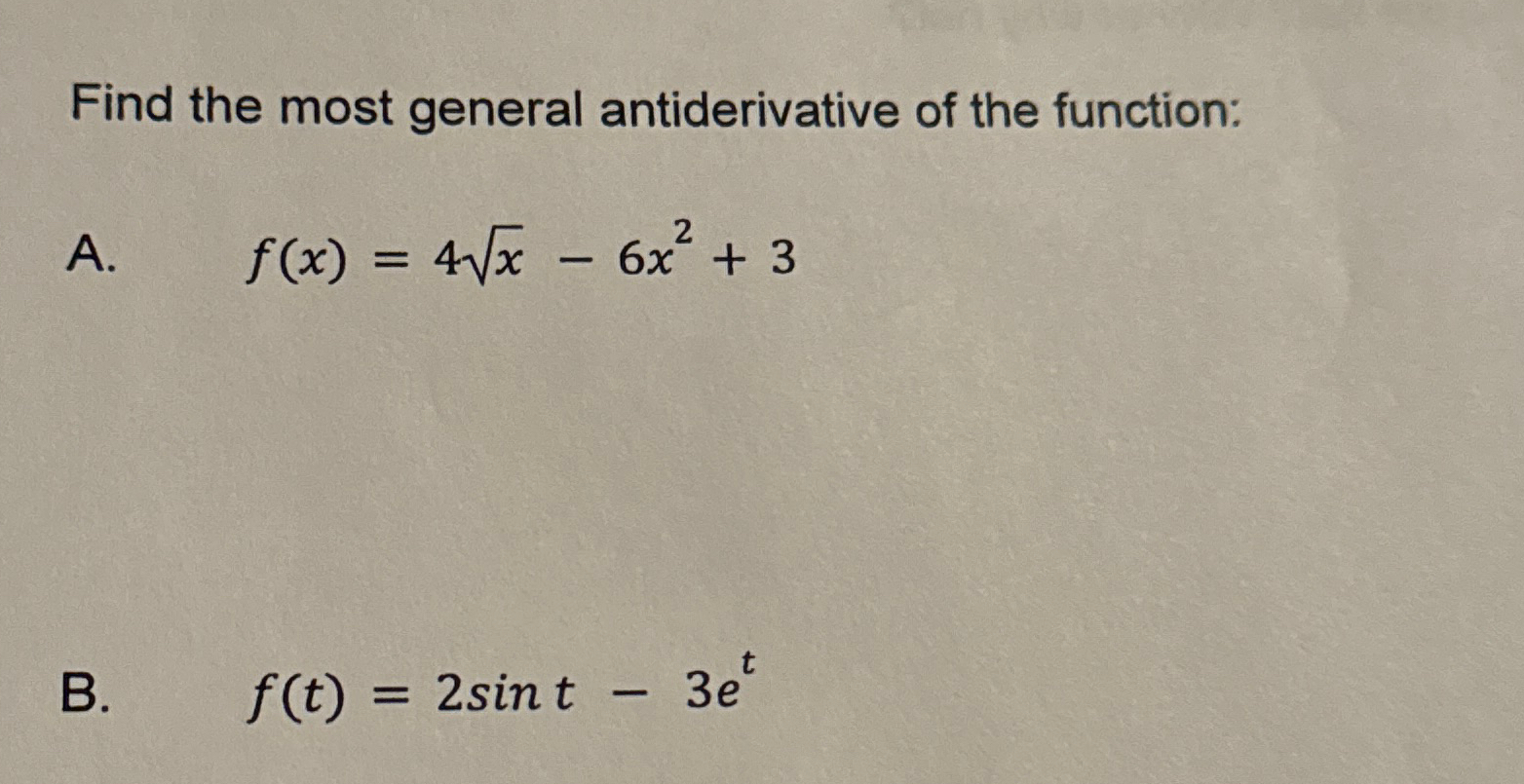 Solved Find The Most General Antiderivative Of The | Chegg.com