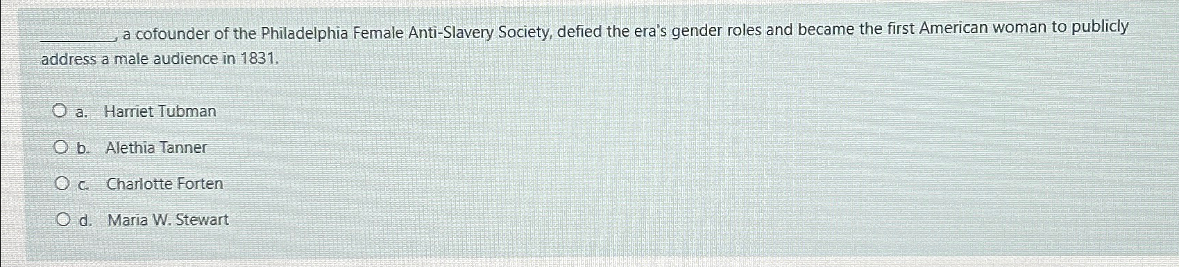 Solved a cofounder of the Philadelphia Female AntiSlavery