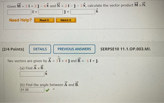 Solved Given M 3 I 2j 6r And N 2 I 3 K Calculate Chegg Com