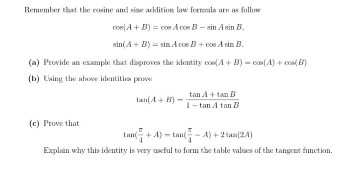 Sine and Cosine Addition Formula (examples, solutions, videos