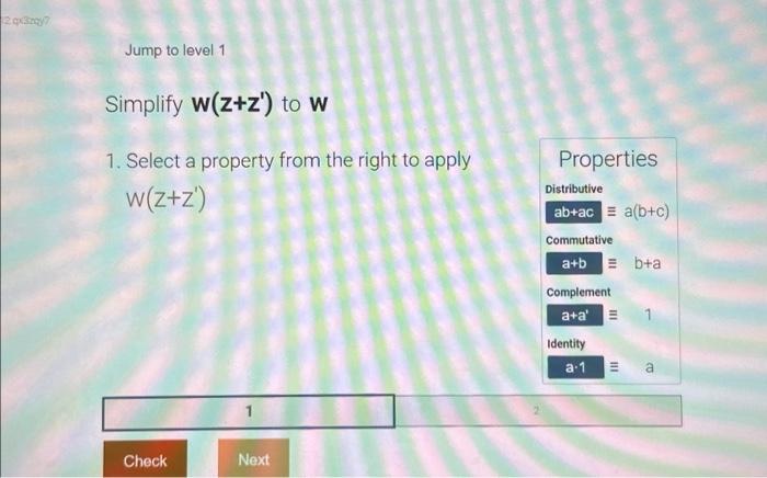 Solved 12.qx3zqy7 Jump To Level 1 Simplify W(z+z') To W 1. | Chegg.com