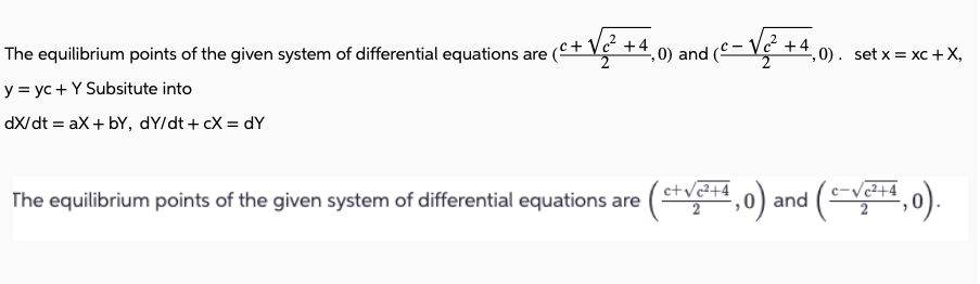 Solved The equilibrium points of the given system of | Chegg.com