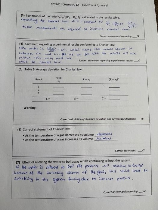 Solved Name and Student ID Student RCS1601 Chemistry 1A