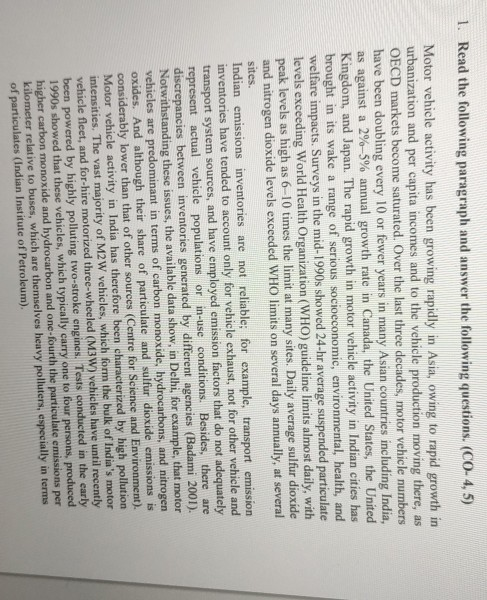 Solved 1. Read the following paragraph and answer the | Chegg.com