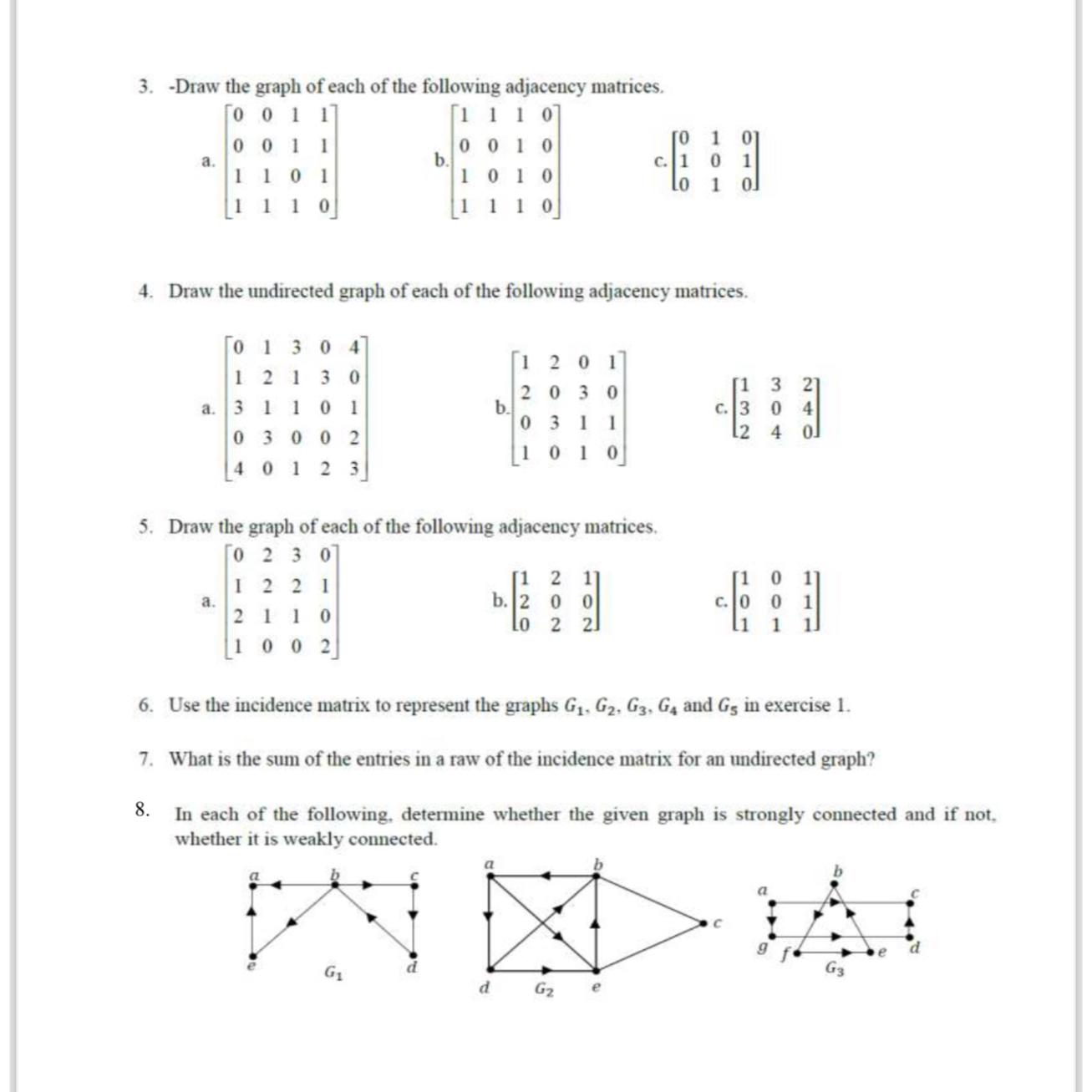 Solved -Draw the graph of each of the following adjacency | Chegg.com