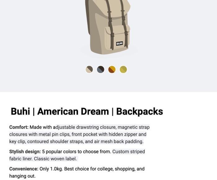 Solved BUHI Buhi American Dream Backpacks Comfort Made