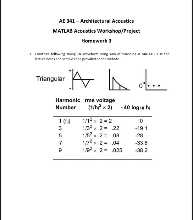 Solved AE 341 - Architectural Acoustics MATLAB Acoustics | Chegg.com
