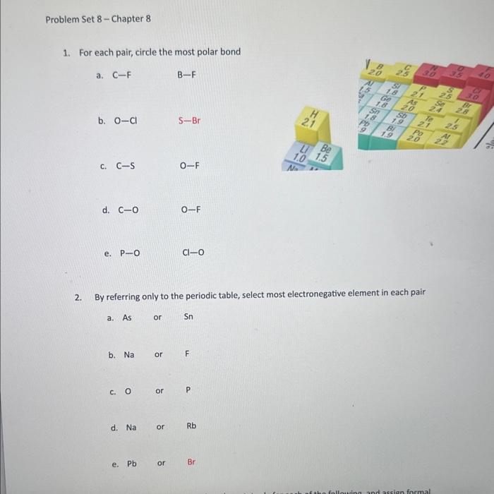 Solved 1. For each pair, circle the most polar bond a. C−F | Chegg.com