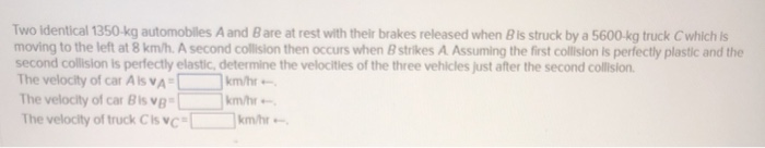 Solved Two Identical 1350 Kg Automobiles A And Bare At Rest | Chegg.com